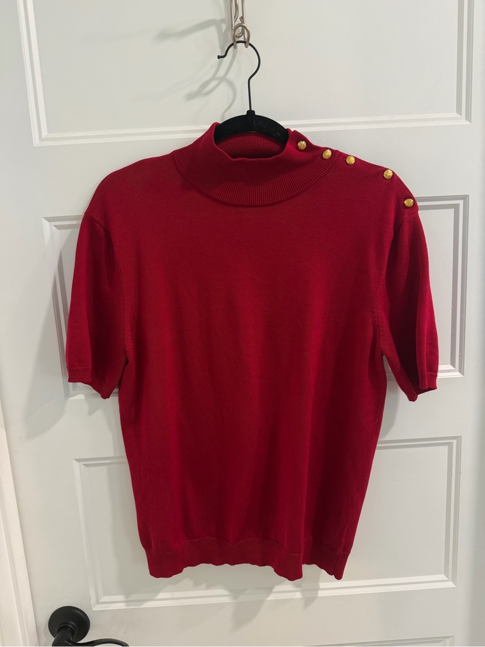 Ralph Lauren Turtleneck/OPEN SHOULDER Short Sleeve Sweater w Gold Buttons-sz L